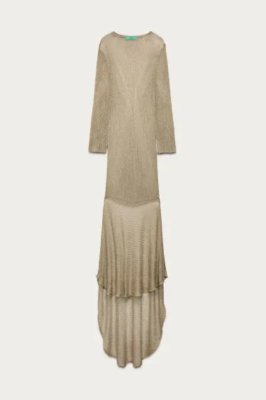 Длинное трикотажное платье с металлической нитью marisa berenson x zara