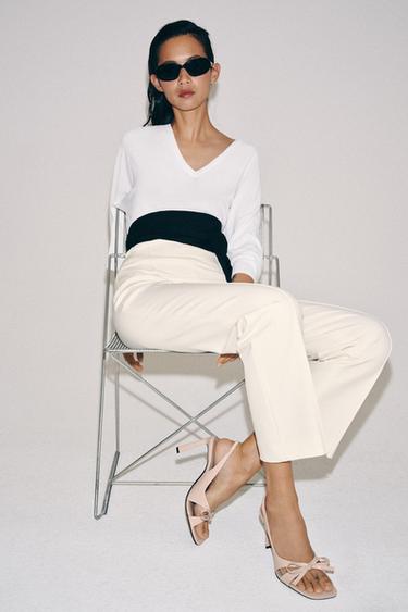 Zara Кожаные босоножки на каблуке с бантом