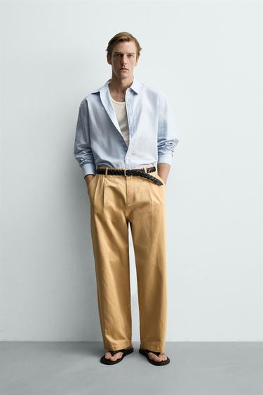 Zara Брюки чинос прямого кроя из хлопка и льна