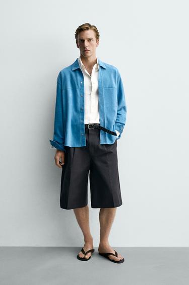 Zara Куртка-рубашка из замши классического кроя
