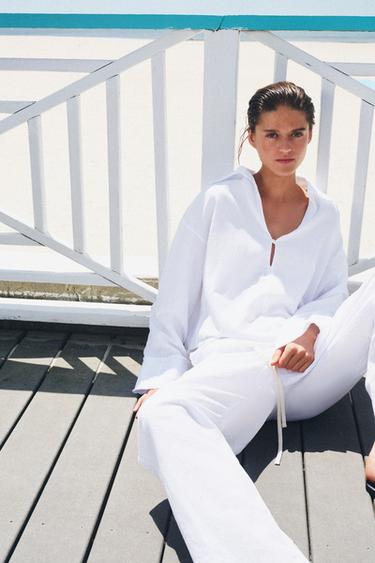 Zara Рубашка из смесового льна с бахромой — коллекция ZARA «ZW»
