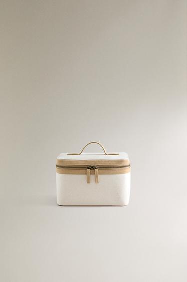 Zara Жесткая дорожная косметичка из канваса и кожи