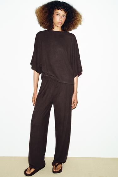 Zara Топ в стиле рустик с короткими рукавами