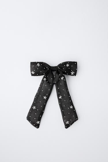 Zara Резинка для волос с бантом из органзы и бусинами купить с доставкой.