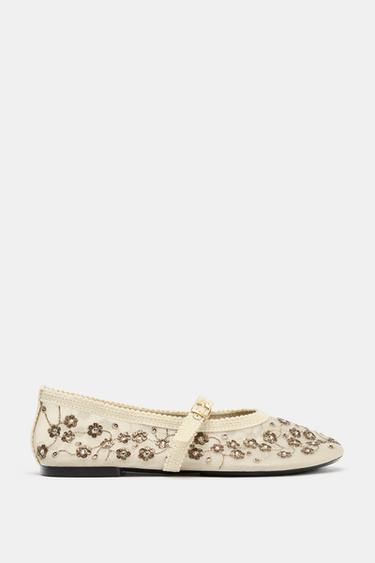 Zara Балетки из сетки с камнями