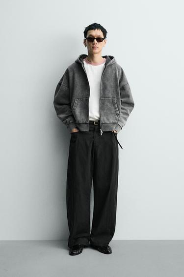 Zara Толстовка на молнии с эффектом стирки