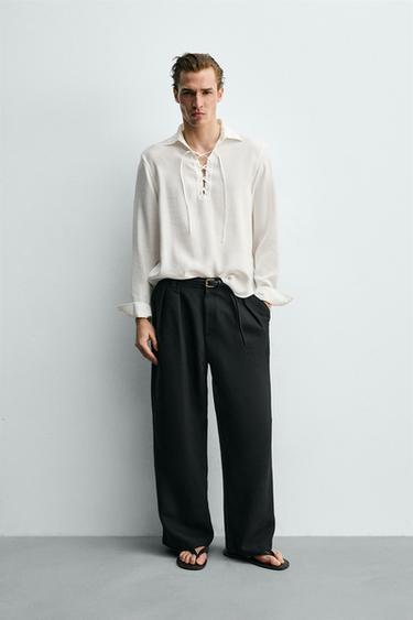 Zara Свободная рубашка-поло со шнурком