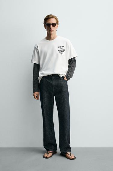 Zara Футболка свободного кроя с контрастным слоганом купить с доставкой.