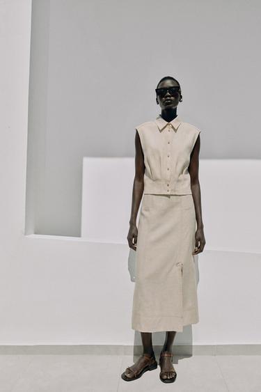 Zara Льняная юбка на запáхе со строчкой купить с доставкой.