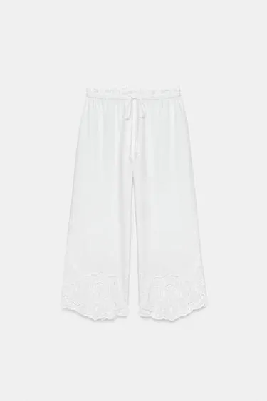 Брюки с вышивкой и льном — коллекция Zara «Zw»- Заказать в России