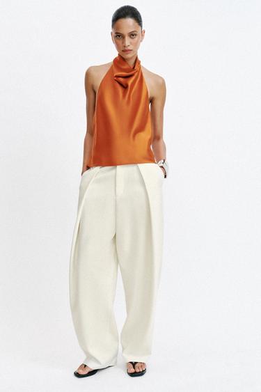 Zara Атласный топ с горловиной халтер