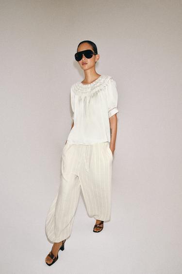 Zara Блуза с короткими рукавами и кружевом — ZW COLLECTION купить с доставкой.