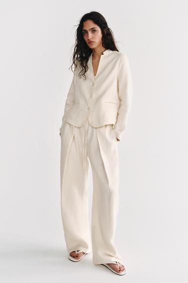Zara Брюки со складками из 100% льна — ZW COLLECTION