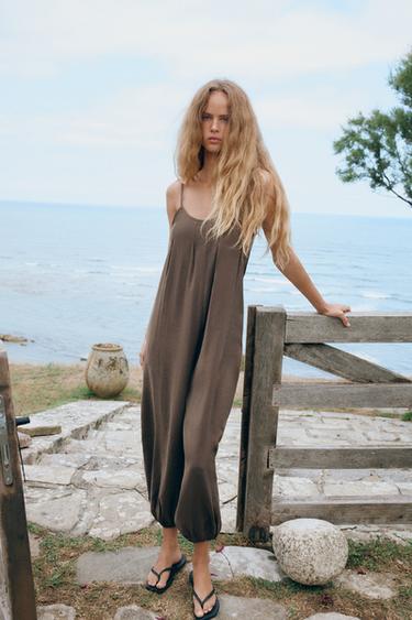 Zara Длинный комбинезон из струящейся ткани на бретелях купить с доставкой.