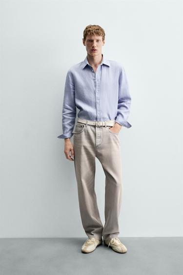 Zara Рубашка классического кроя из 100% льна