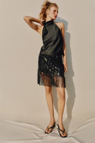 Zara Атласный топ с горловиной халтер