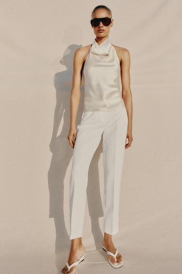 Zara Атласный топ с горловиной халтер купить с доставкой.