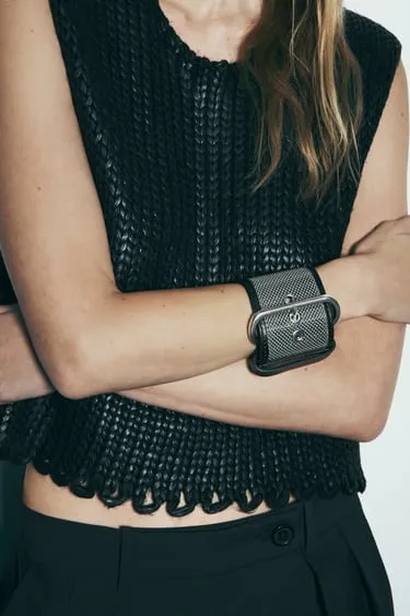 Кожаный браслет с металлической сеткой- Заказать в России