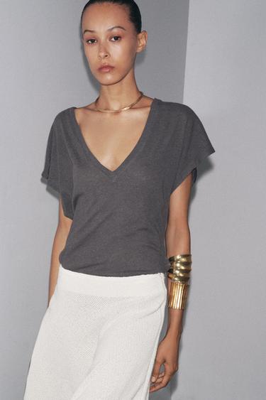 Zara Футболка из хлопково-леновой смеси