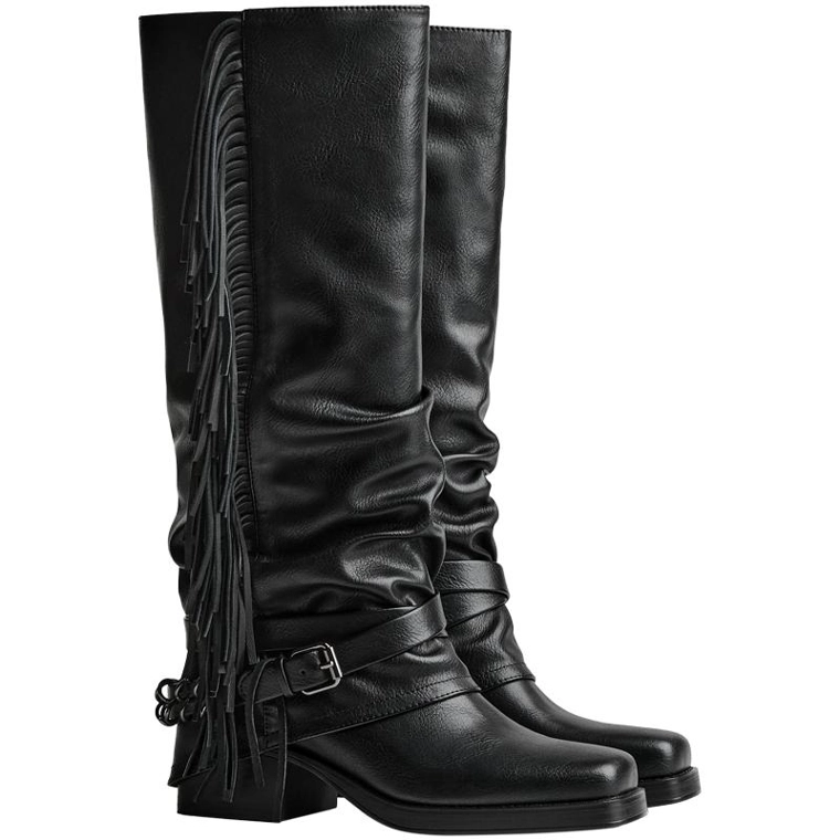 Ботфорты на плоской подошве с бахромой