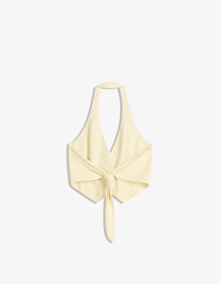 Жилет из льняной ткани с горловиной-халтер