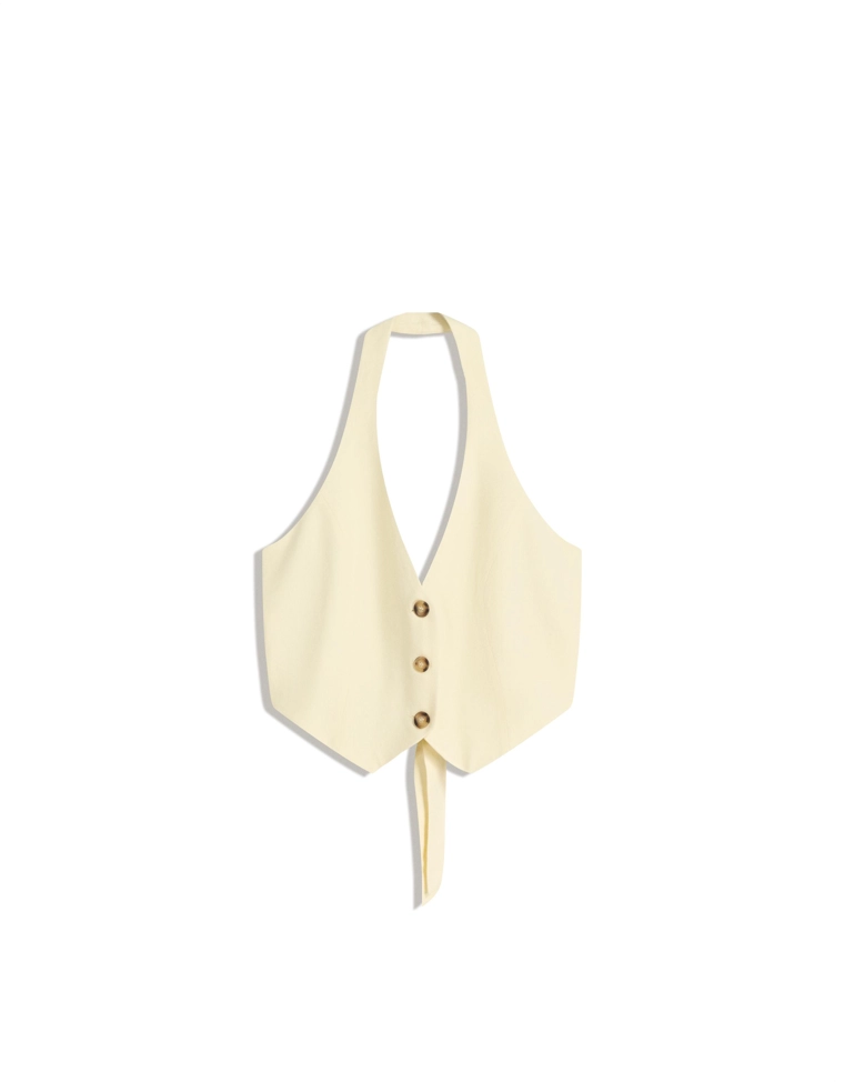 Жилет из льняной ткани с горловиной-халтер