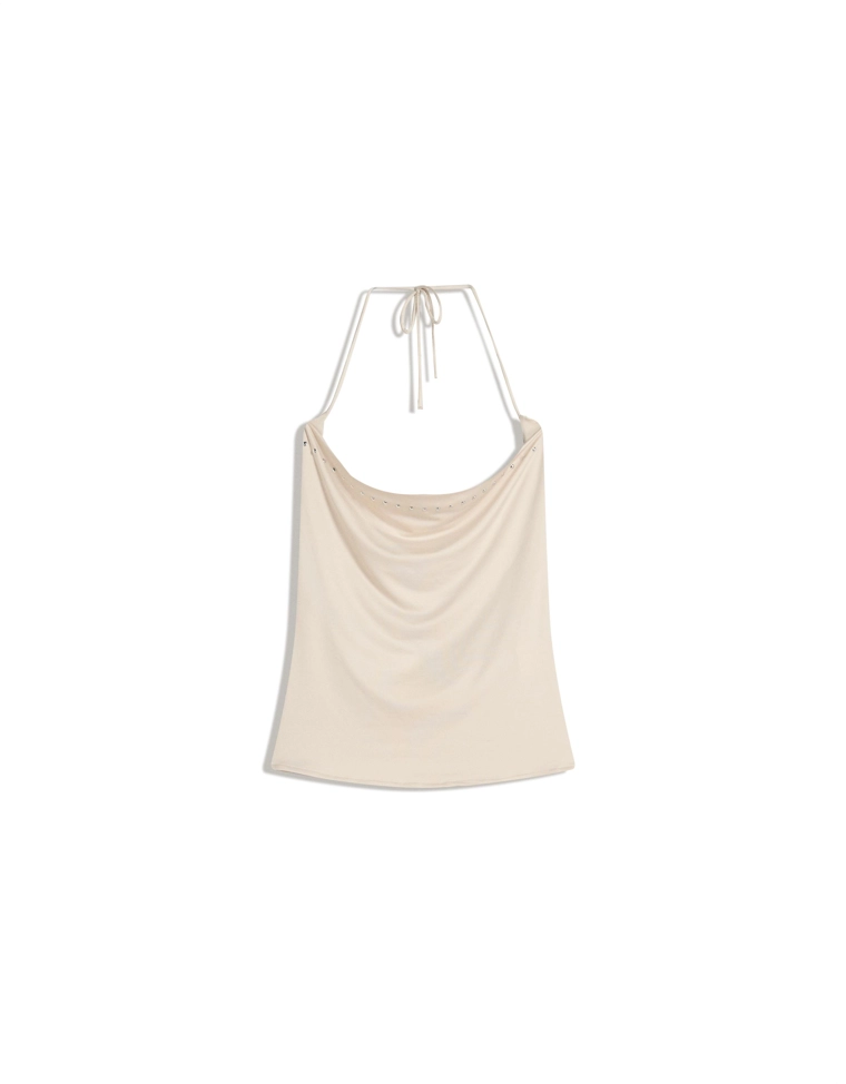 Топ со сборкой и декоративными заклепками