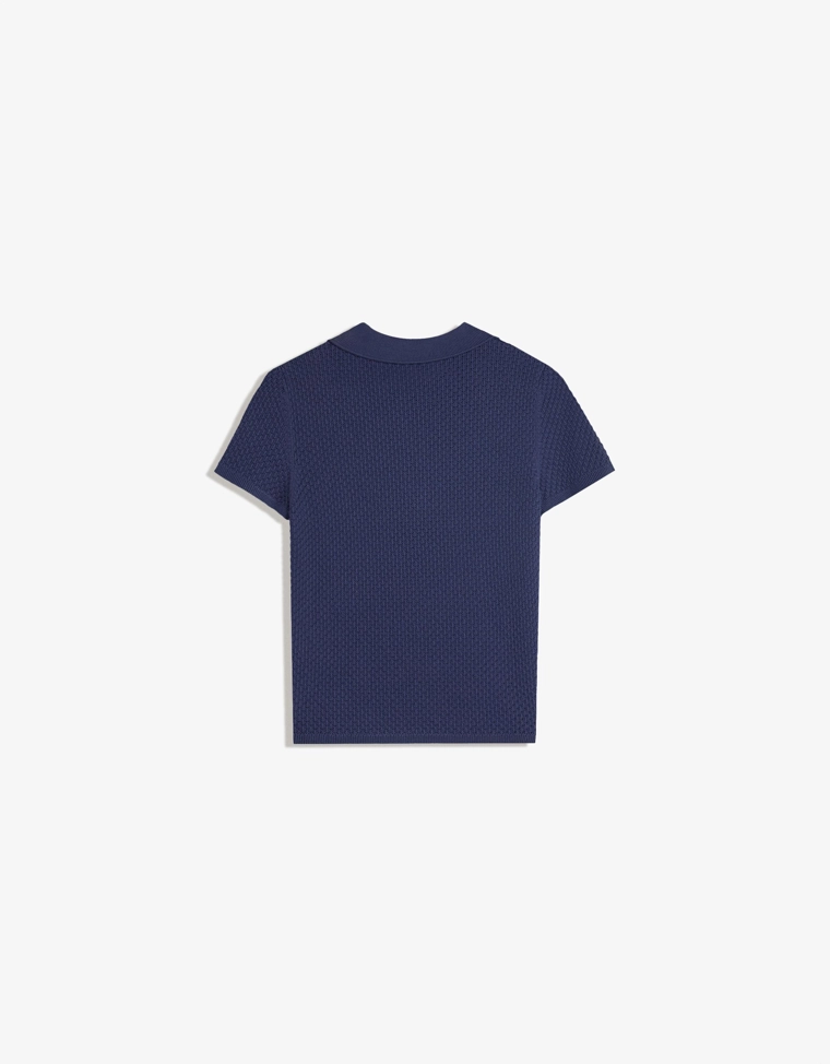 Свитер из рельефной ткани с короткими рукавами и воротником поло