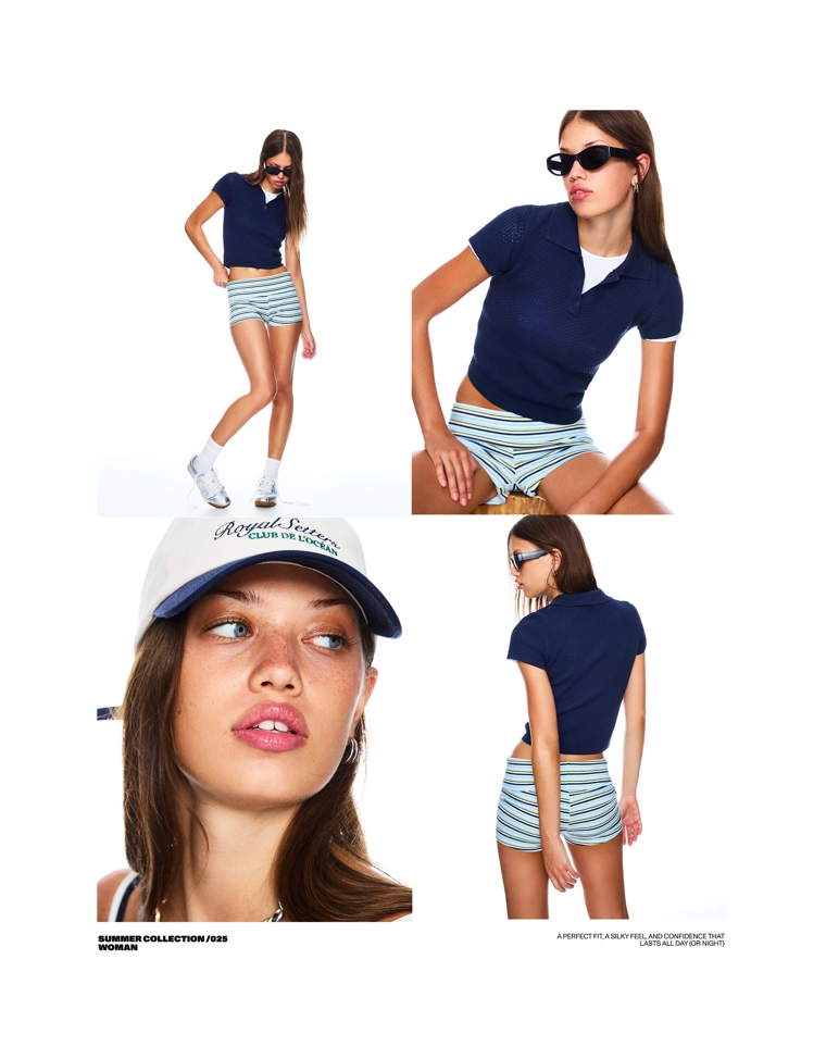 Свитер из рельефной ткани с короткими рукавами и воротником поло