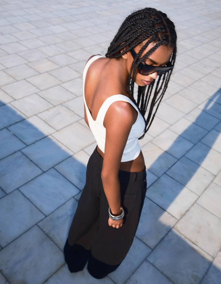 Топ на бретелях с узором «косы»