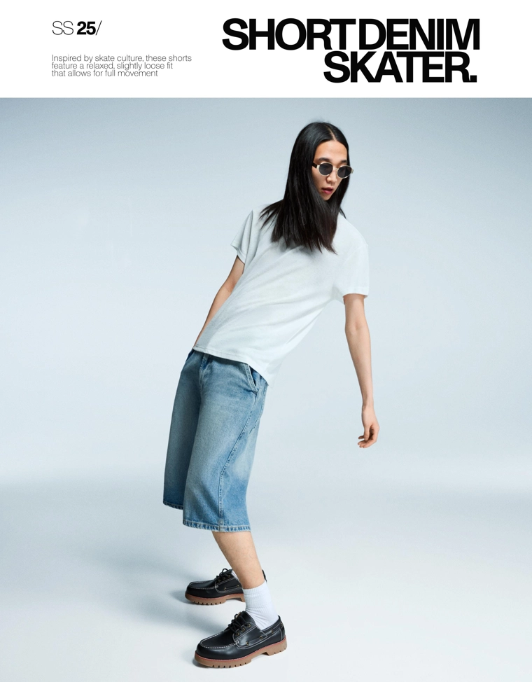 Джинсовые шорты-бермуды в скейтерском стиле