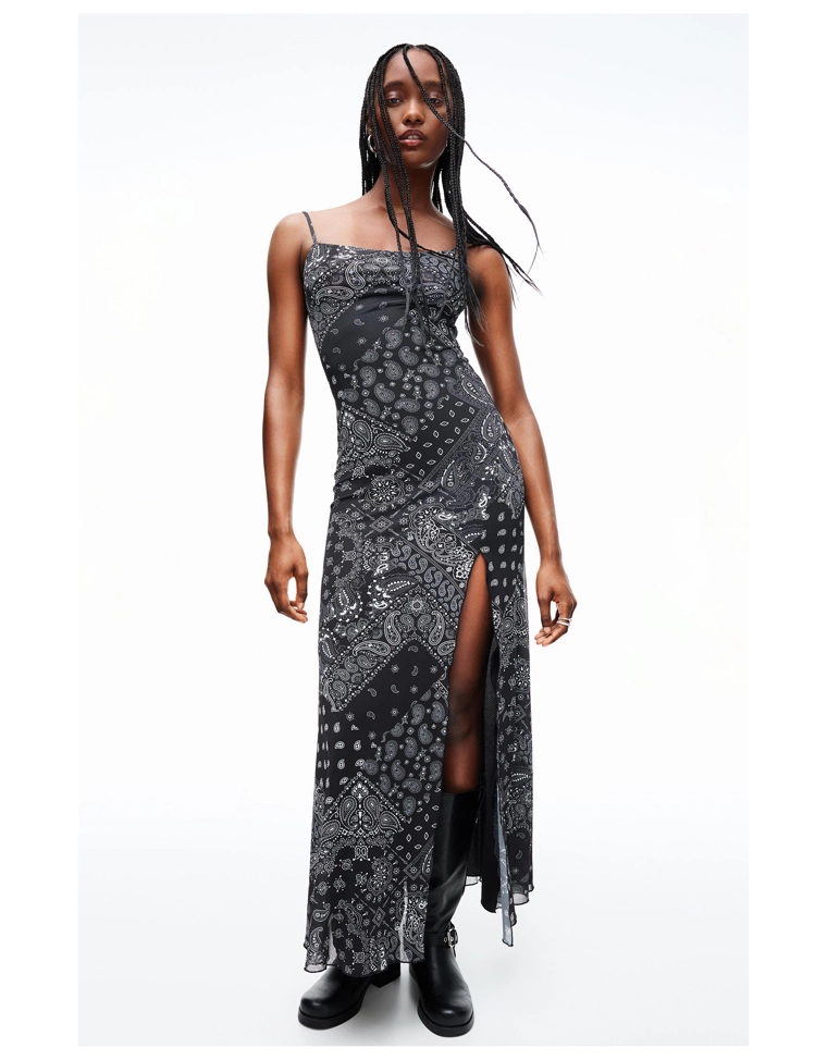 Платье миди из полупрозрачной ткани с принтом