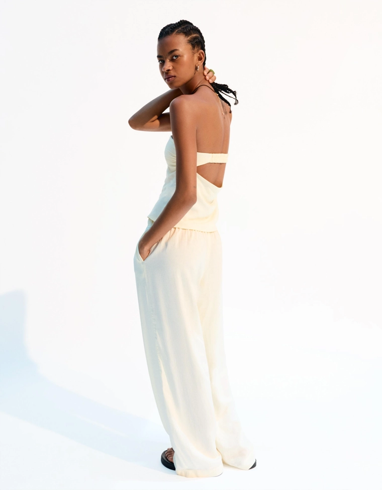 Брюки из смесового льна с эластичным поясом