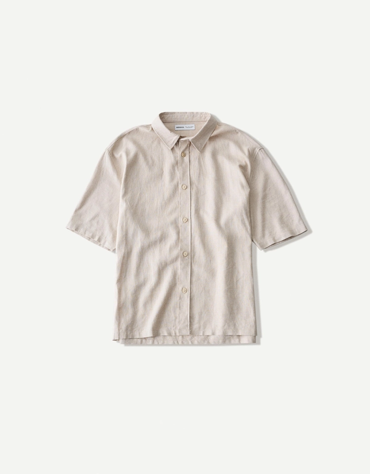 Рубашка из смесового льна с короткими рукавами