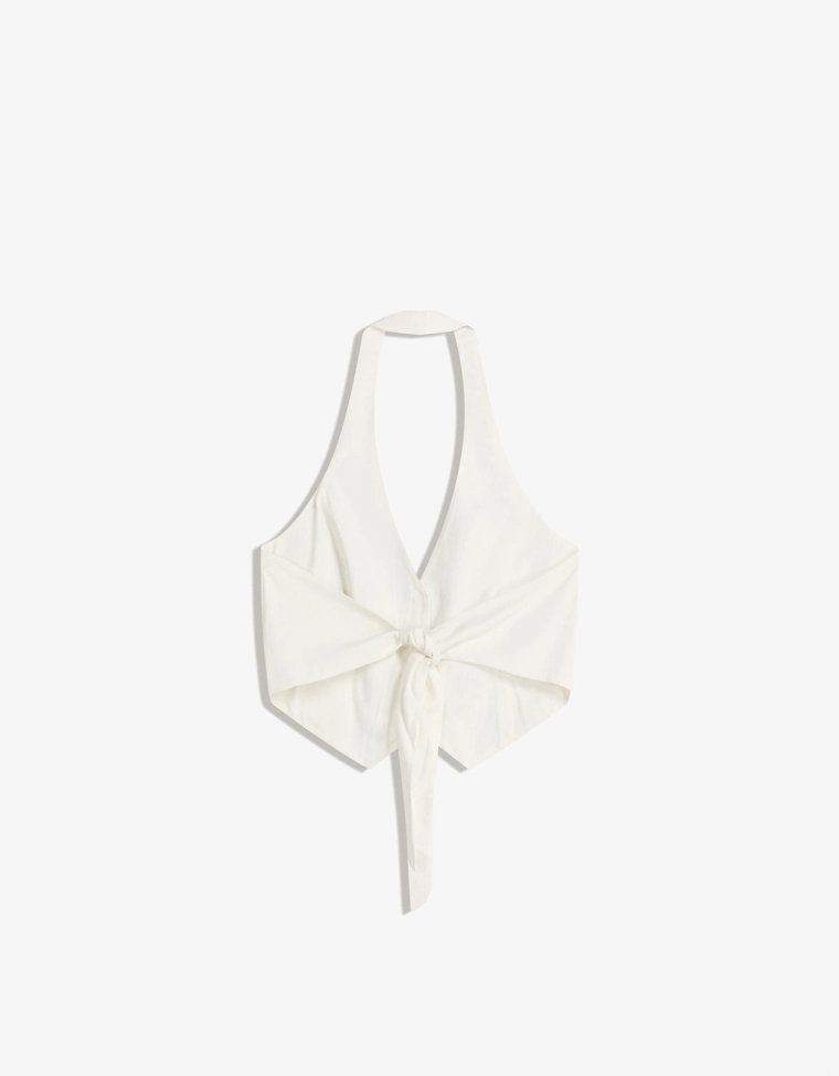 Жилет из льняной ткани с горловиной-халтер