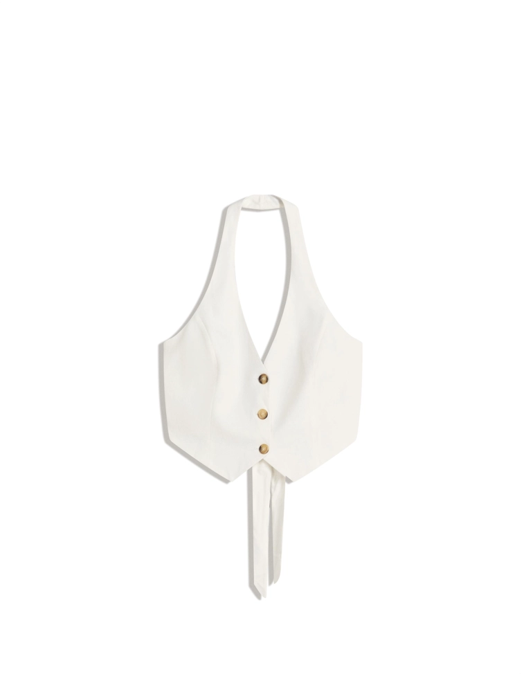 Жилет из льняной ткани с горловиной-халтер