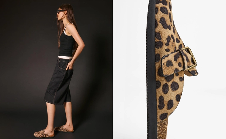 Сабо с пряжкой из кожи с анималистическим принтом