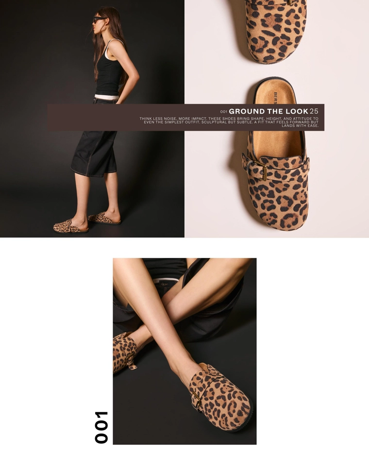 Сабо с пряжкой из кожи с анималистическим принтом