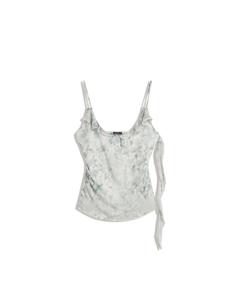 Топ из полупрозрачной ткани с принтом и воланами