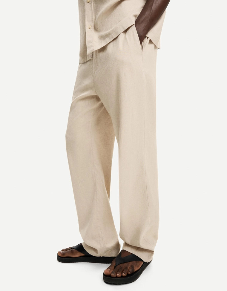 Джоггеры из смесового льна с широкими штанинами