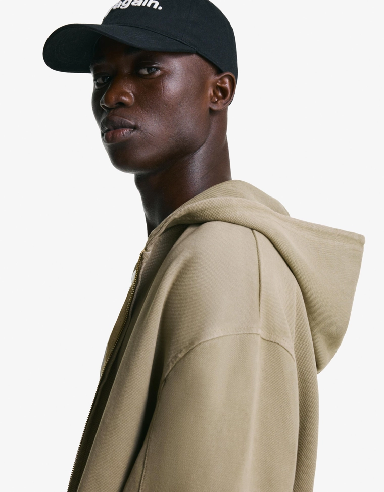 Толстовка из ткани пике с эффектом потертости и молнией