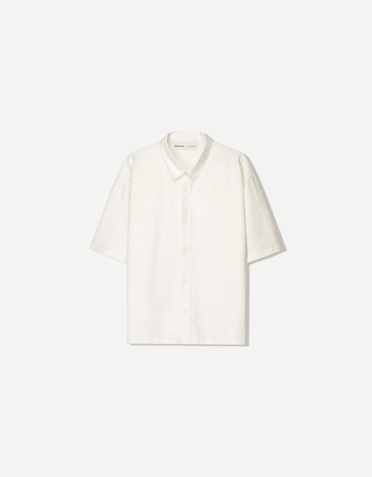 Рубашка из смесового льна с короткими рукавами