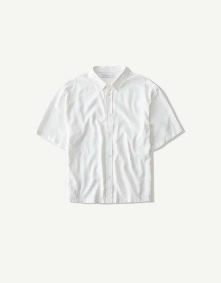 Рубашка из смесового льна с короткими рукавами