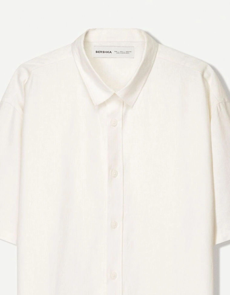 Рубашка из смесового льна с короткими рукавами