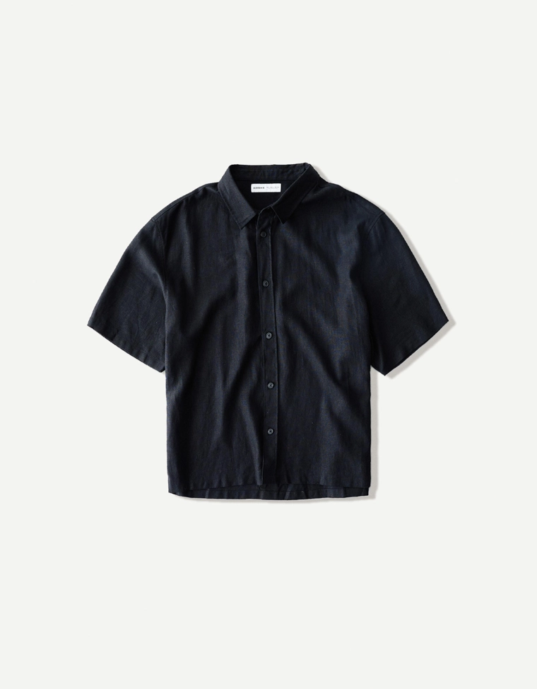 Рубашка из смесового льна с короткими рукавами