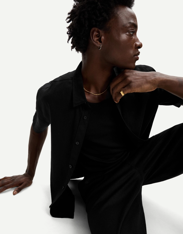 Рубашка из смесового льна с короткими рукавами