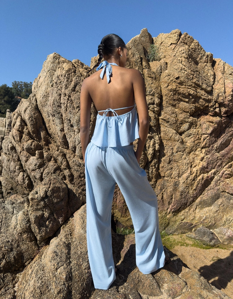 Брюки из смесового льна с эластичным поясом