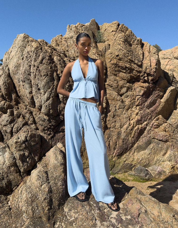 Брюки из смесового льна с эластичным поясом