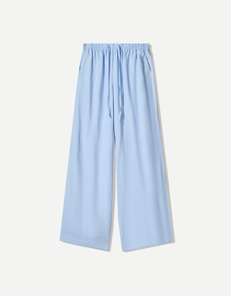 Брюки из смесового льна с эластичным поясом