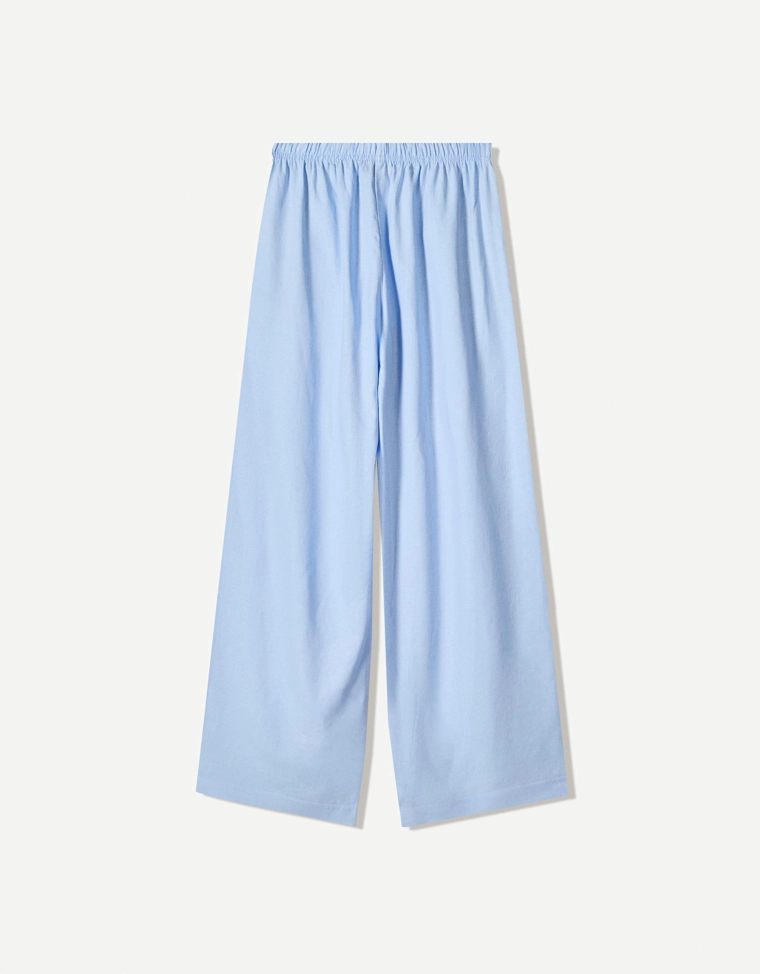 Брюки из смесового льна с эластичным поясом